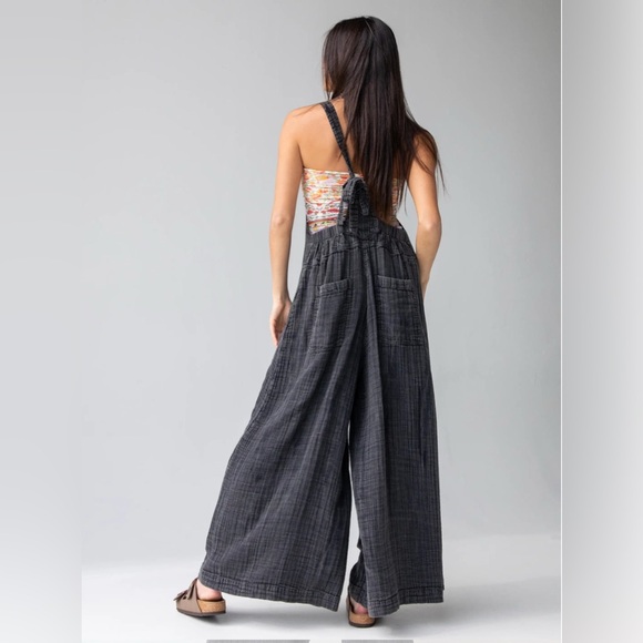 NWT! NATURAL LIFE Women’s XL Dakota Tie Overall Washed Black Boho Jumper - Picture 2 of 7